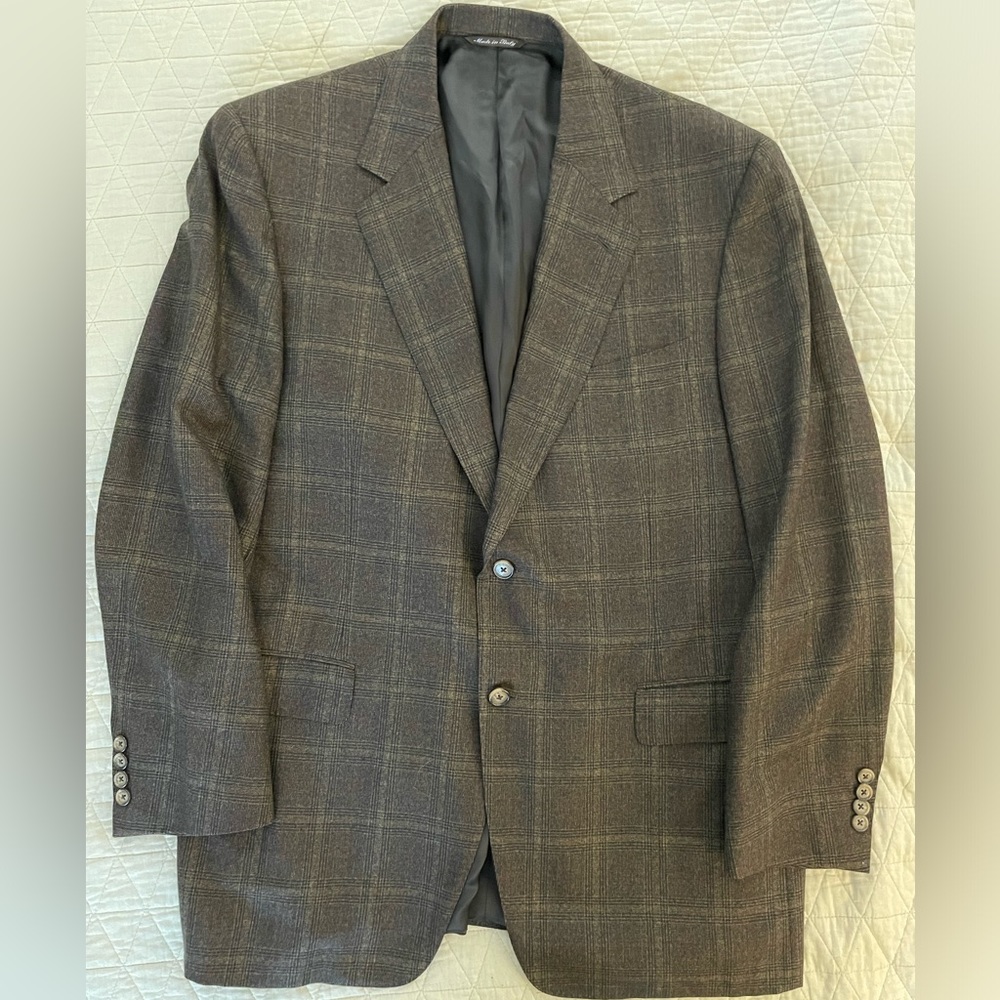 CANALI Made in Italy New Wool Check Print Sports Jacket in Browns 44 R $1695
